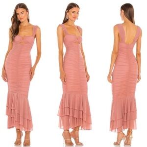 Michael Costello x REVOLVE Hilary Gown Blush Formal Sleeveless Ruffle Dress Sz S